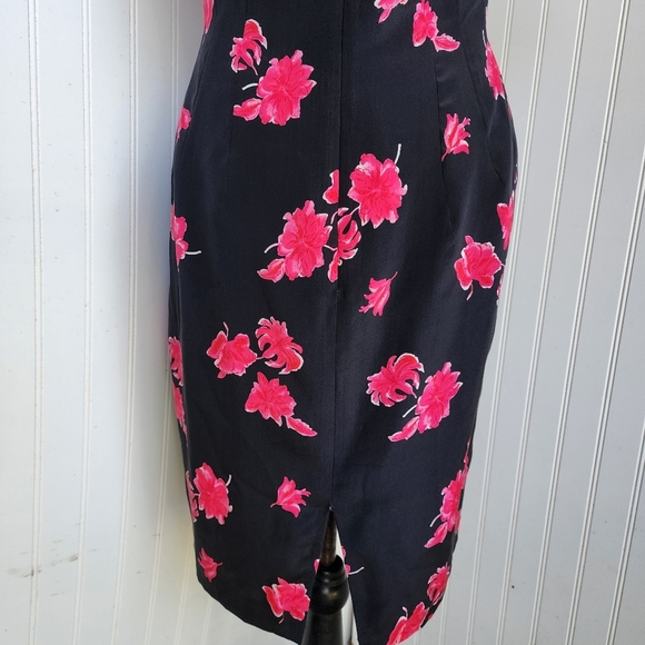 VTG Patrick Collection Ceuise Dress Womens Black Pink Floral 100% Pure Silk Sz 4 - Picture 7 of 15